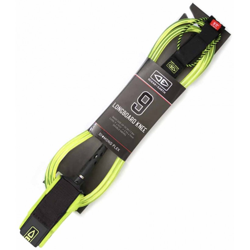 Surf Leash Ocean & Earth Diamond Flex Longboard Knee Lime